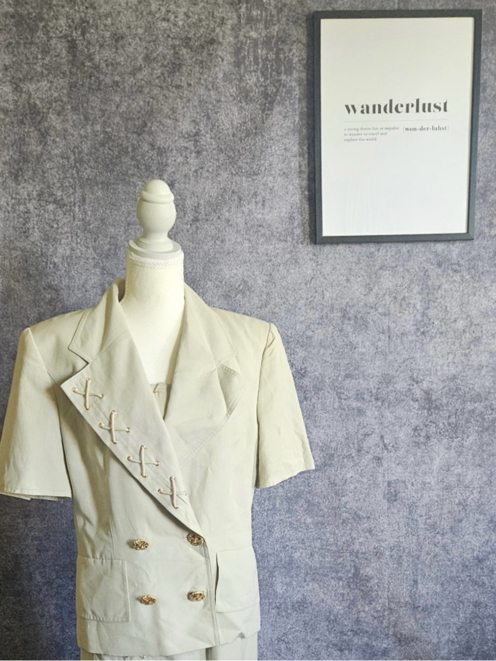 Louis Feraud Cream Double-Breasted Skirt Suit with Lace-Up Detail
